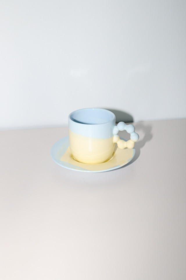 beads coffee cup/saucer(sky/yellow)