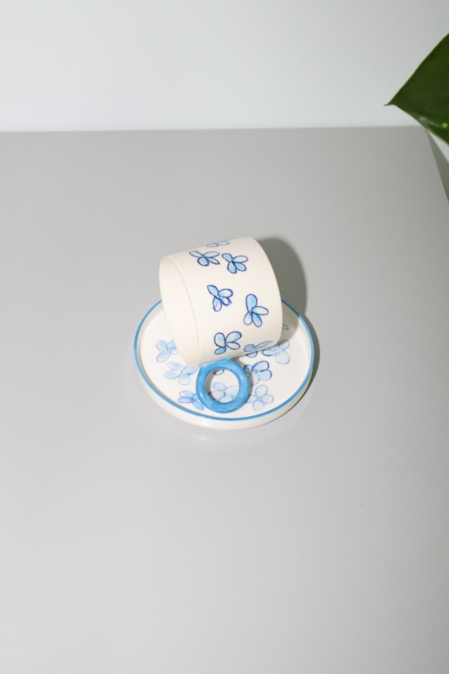 ring mug/plate(blue flower)