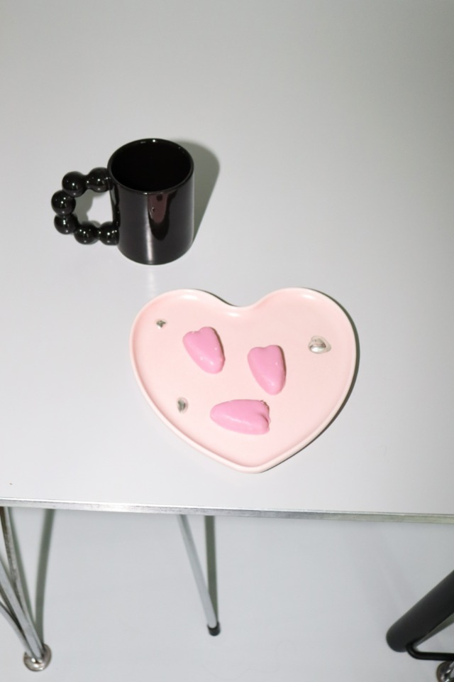 beads arch mug(black)/love plate(pink/silver) [set]
