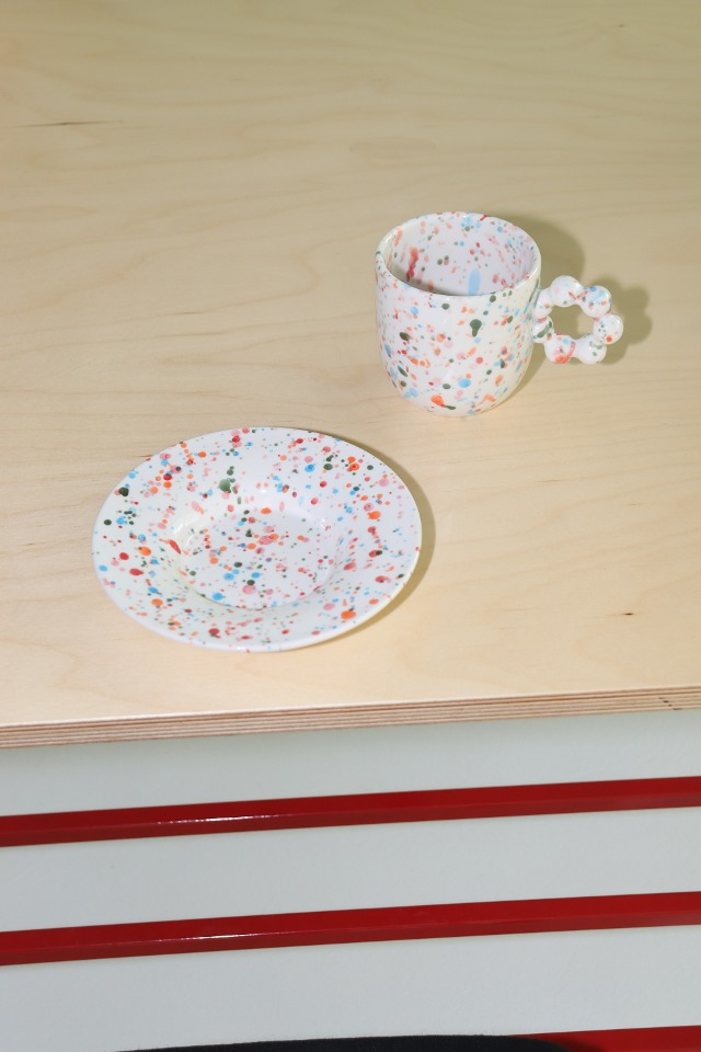 christmas beads coffee cup/saucer
