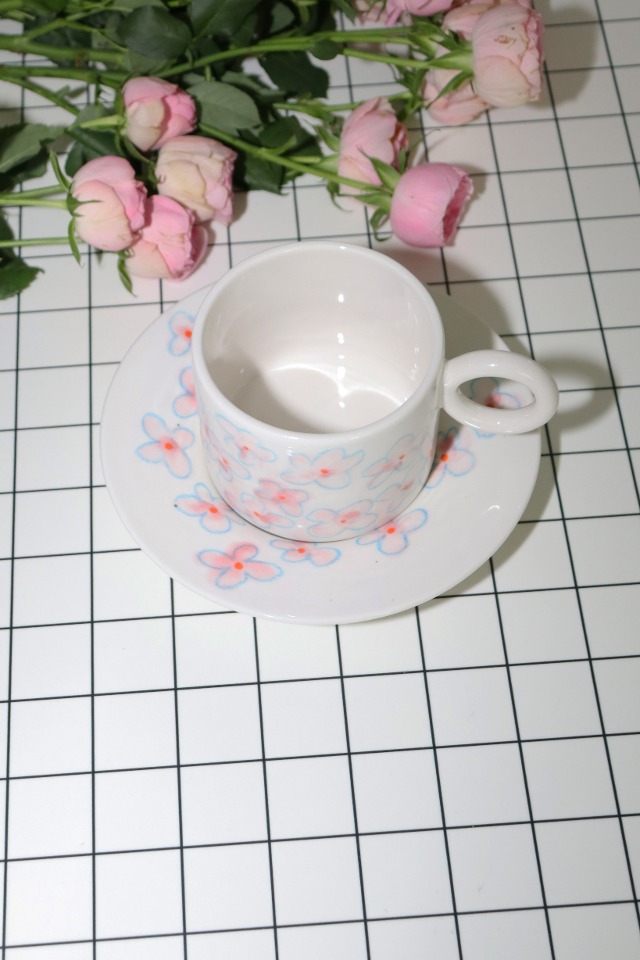 ring mug/plate(pink flower)