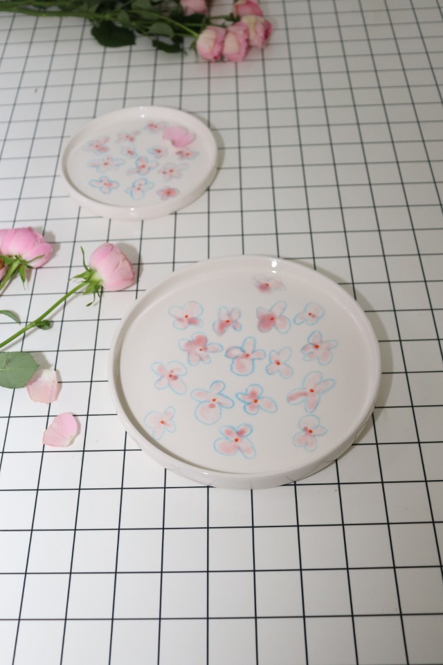 circle plate(pink flower)
